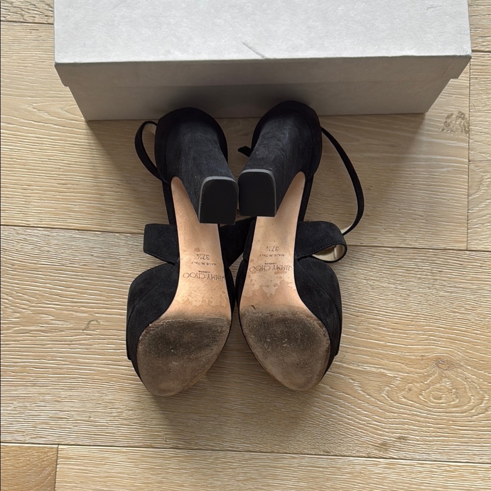 Jimmy Choo Black Suede Platform Heels 7.5 - Picture 9 of 12